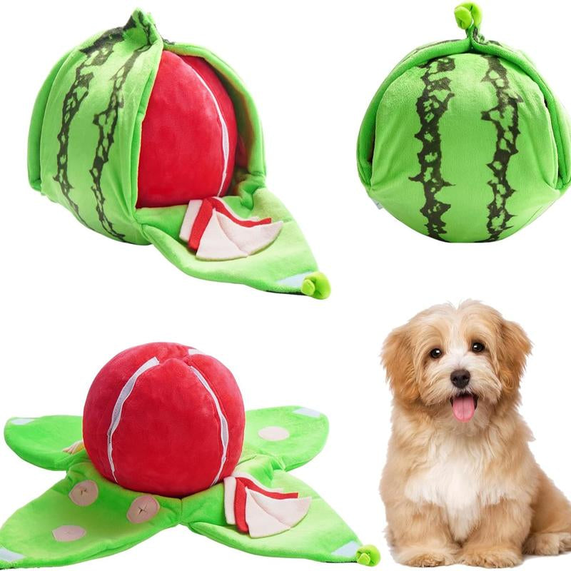 Nocciola 4-In-1 Watermelon Dog Enrichment Toys, 3 Squeaky Slices with a Rind Snuffle Mat for Treats Hunting Fun, Hide and Seek Puzzle Toy for All Breeds