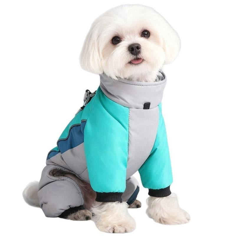Autumn Winter New Fleece Dog Warm Clothes, Waterproof Leashable Four-Legged Pet Clothing, Portable Dog Jacket, Outdoor Reflective Anti-Cold Dog Coat