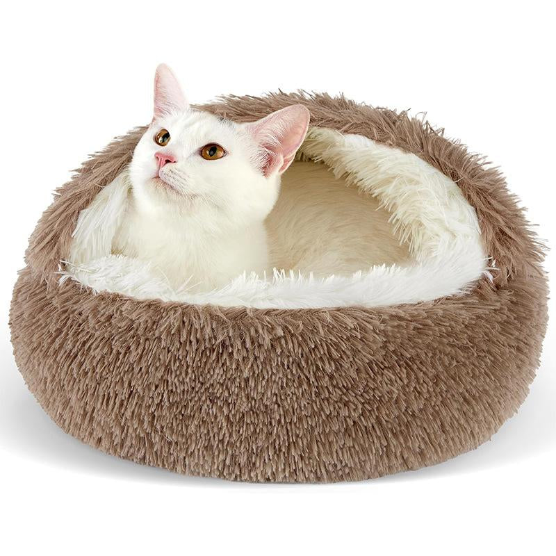 Pet Shell Nest Cat Bed Winter Warm Half-Enclosed Pet Nest Dog Bed Shaped Beds Long Plush Pet Bed, Cozy and Comfortable Pet Sleeping Mat