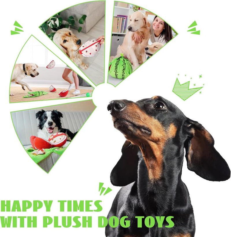 Nocciola 4-In-1 Watermelon Dog Enrichment Toys, 3 Squeaky Slices with a Rind Snuffle Mat for Treats Hunting Fun, Hide and Seek Puzzle Toy for All Breeds