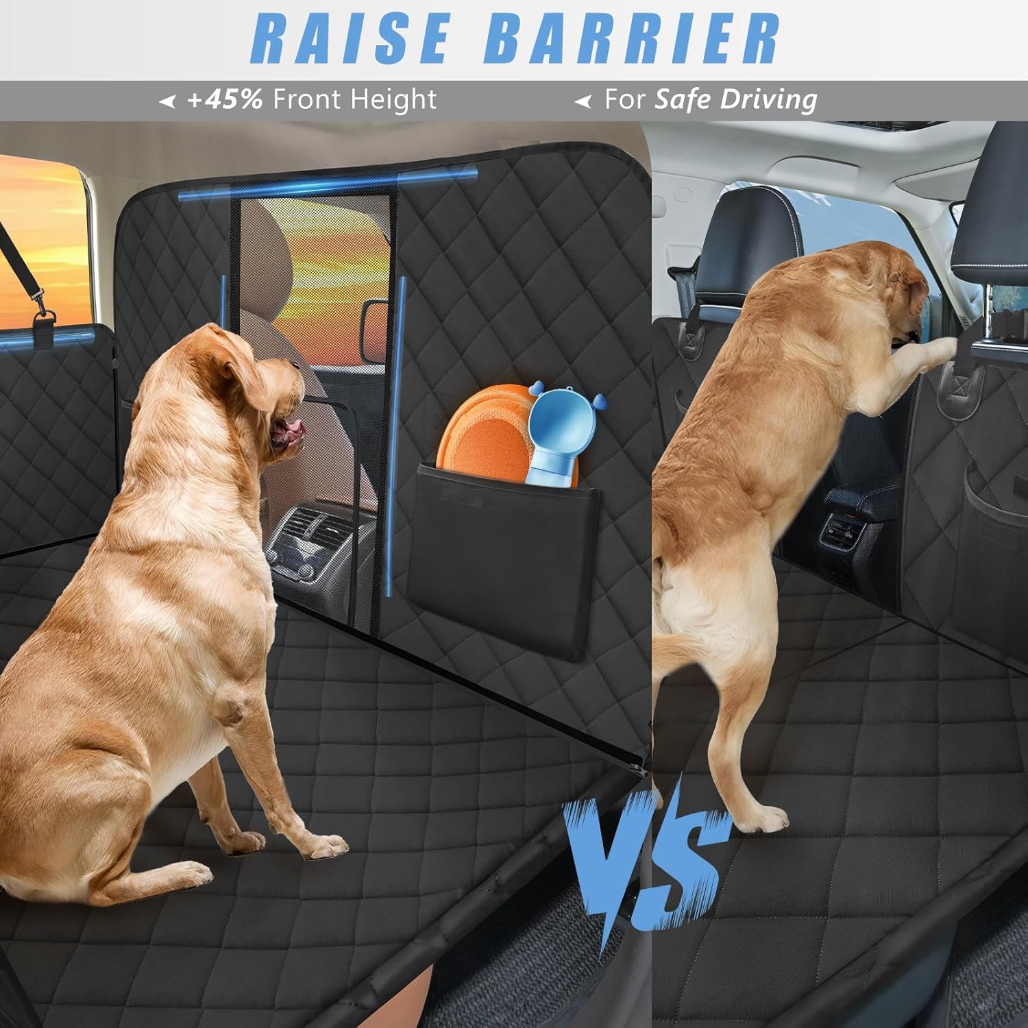 High Barrier Back Seat Extender for Cars, Hard Bottom Dog Car Seat Cover Holds 420Lbs, Backseat Protector Pet Bed, Waterproof Dog Hammock for Suvs and Trucks