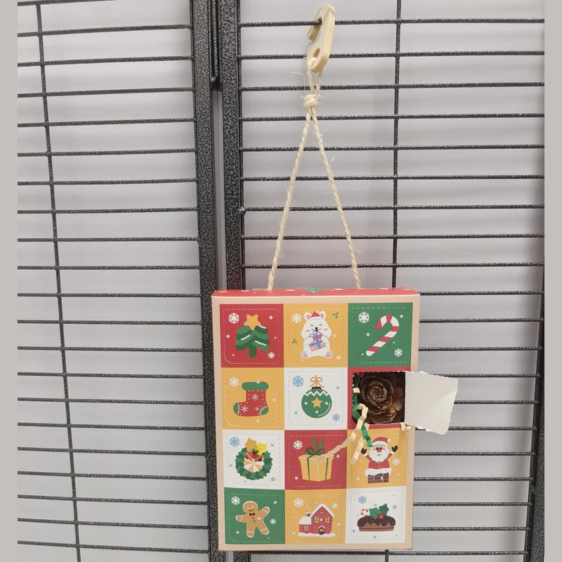Christmas Foraging Box - 12-Grid 3-In-1 Natural Chew Toy for Birds & Small Pets with Sola Flowers, Wood Blocks & Holiday Treats, Interactive Surprise Box with Hanging Hook (5.1”X6.7”)