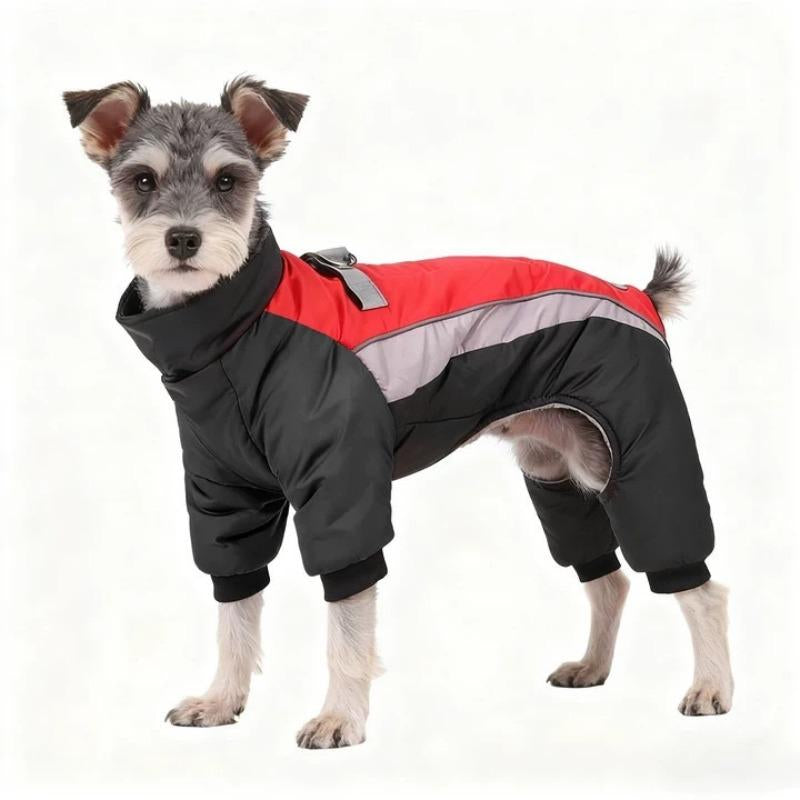 Autumn Winter New Fleece Dog Warm Clothes, Waterproof Leashable Four-Legged Pet Clothing, Portable Dog Jacket, Outdoor Reflective Anti-Cold Dog Coat