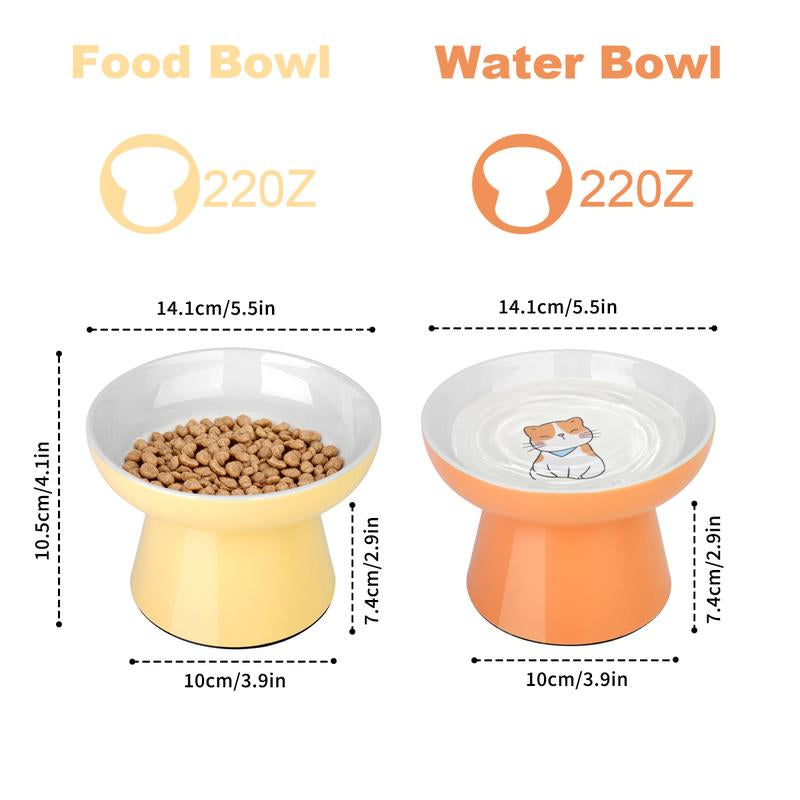 2 Pcs Ceramic Cat Bowls for Small Pets – Ergonomic Design to Improve Posture & Reduce Vomiting, Non-Slip Base, Whisker-Friendly, Prevents Tipping, Microwave & Dishwasher Safe, Easy to Clean