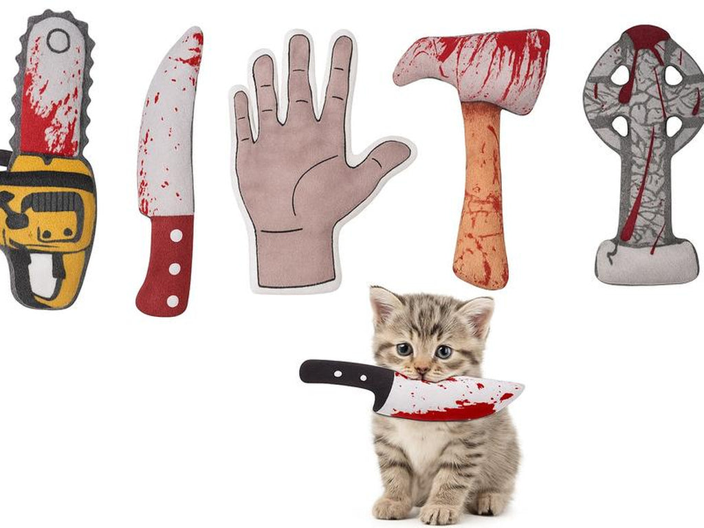 Puretoy 5 Pack Bloody Kitten Halloween Cat Toy Set, Premium Cat Herb Filling, Spooky Knife Toys for Cats, Teething & Kicking Fun, Halloween Gift