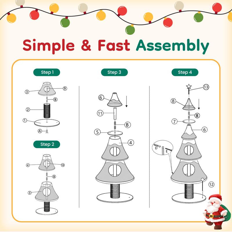 Royalcraft Christmas Tree Cat Tower for Indoor Cats, Multi-Level Wooden Cat Tree with Scratching Posts, Sisal Cat Scratcher & Cozy Cat Beds,Green