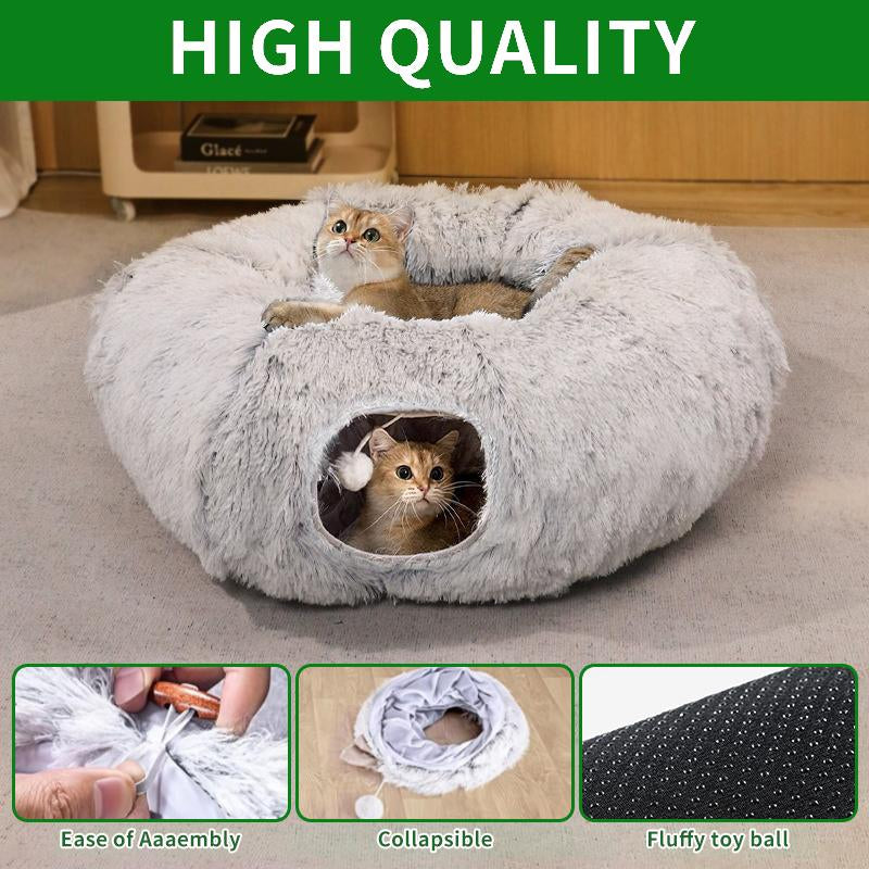 Christmas Tree Skirt Cat Tunnel Bed Soft Plush Multifunctional Collapsible Tunnel with Cotton Cushion for Small Pets Cozy Winter Cat Tunnel Bed with Steel Wire Safety Protection