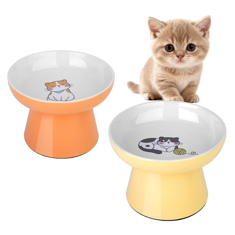 2 Pcs Ceramic Cat Bowls for Small Pets – Ergonomic Design to Improve Posture & Reduce Vomiting, Non-Slip Base, Whisker-Friendly, Prevents Tipping, Microwave & Dishwasher Safe, Easy to Clean
