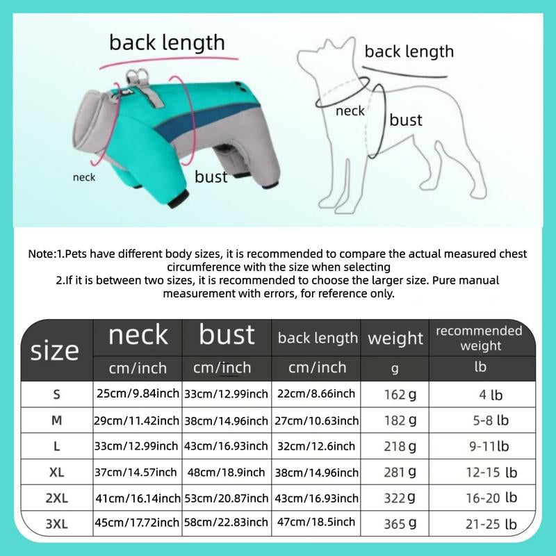 Autumn Winter New Fleece Dog Warm Clothes, Waterproof Leashable Four-Legged Pet Clothing, Portable Dog Jacket, Outdoor Reflective Anti-Cold Dog Coat