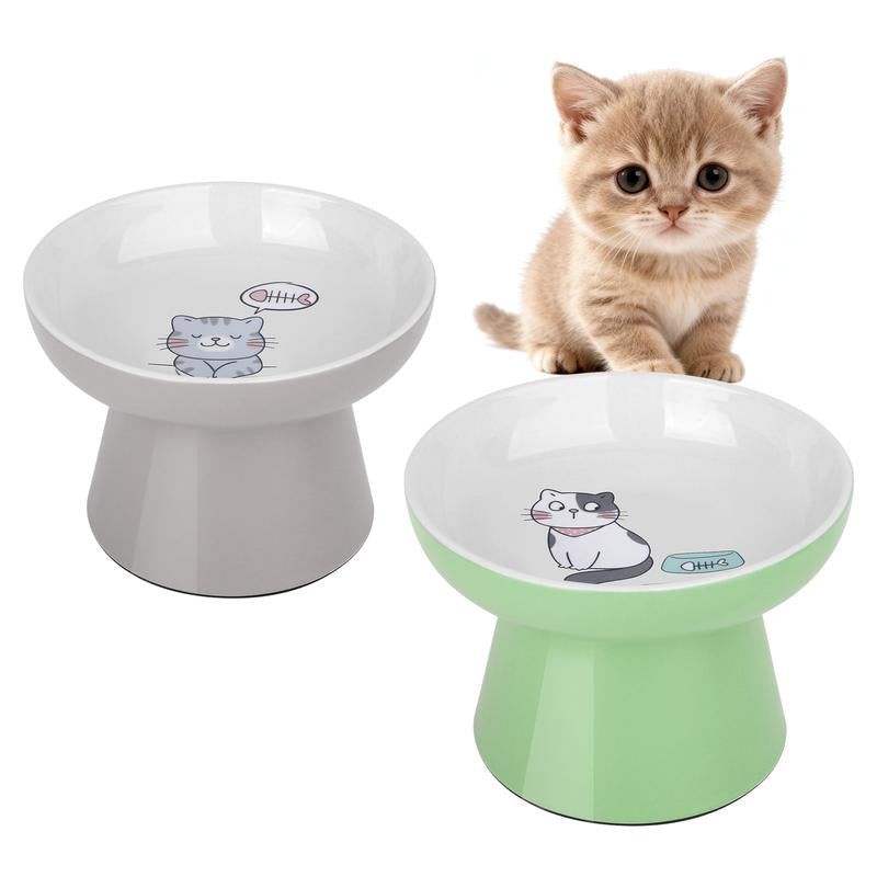2 Pcs Ceramic Cat Bowls for Small Pets – Ergonomic Design to Improve Posture & Reduce Vomiting, Non-Slip Base, Whisker-Friendly, Prevents Tipping, Microwave & Dishwasher Safe, Easy to Clean
