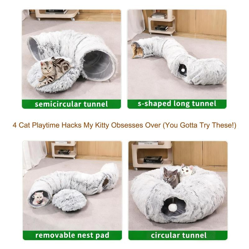 Christmas Tree Skirt Cat Tunnel Bed Soft Plush Multifunctional Collapsible Tunnel with Cotton Cushion for Small Pets Cozy Winter Cat Tunnel Bed with Steel Wire Safety Protection