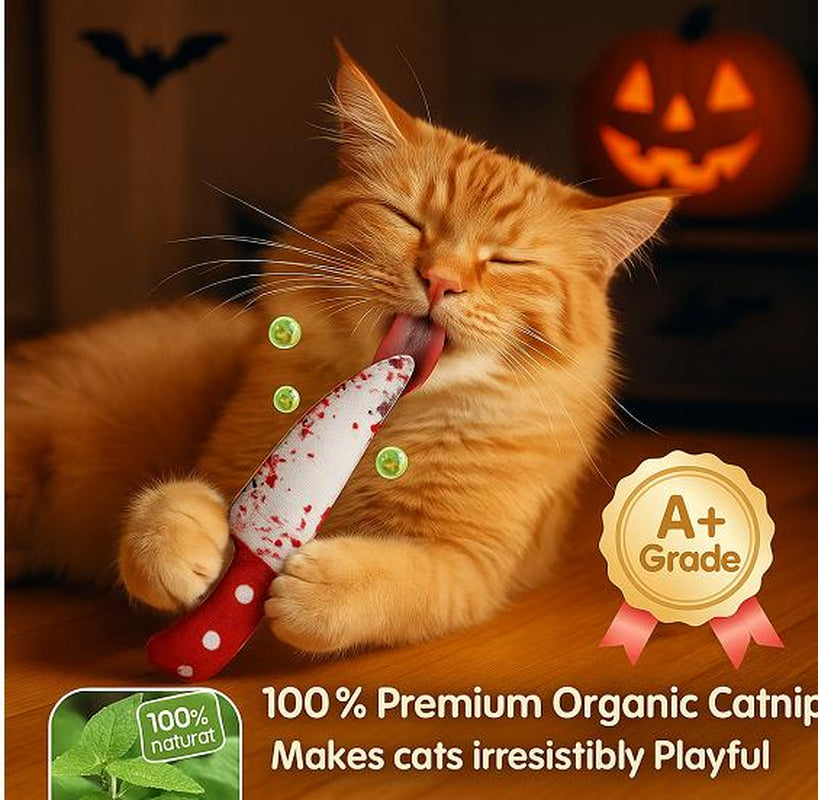 Puretoy 5 Pack Bloody Kitten Halloween Cat Toy Set, Premium Cat Herb Filling, Spooky Knife Toys for Cats, Teething & Kicking Fun, Halloween Gift