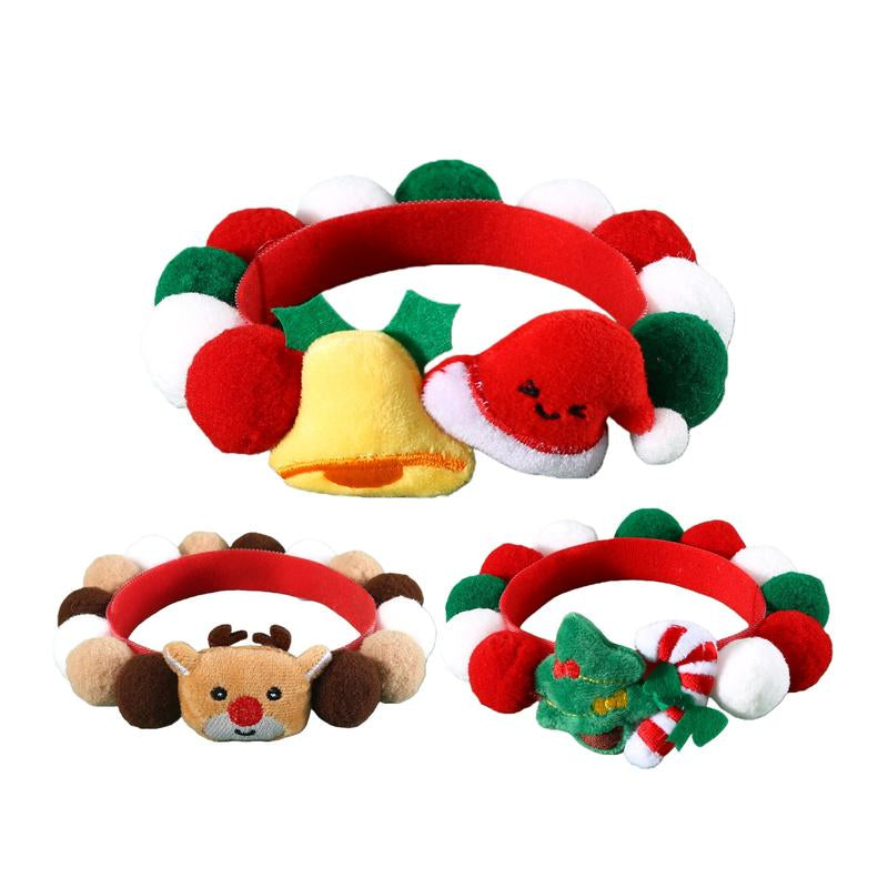 Christmas Pet Collar Set 3PCS – Soft Plush Adjustable Elastic Collars with Santa Hat, Reindeer & Jingle Bell Designs, Cute Holiday Accessories, Perfect Christmas Gift for Cats, Dogs & Pet Lovers
