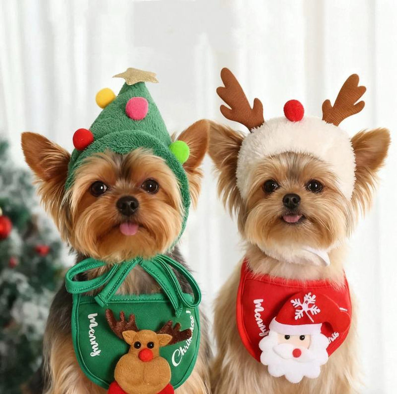 Pet Christmas Decoration 2025 New Cute Green Chrimas Tree Hat &Bib -Plush Winter Headgear for Dogs &Cats Perfect for Gifts&Party Decor