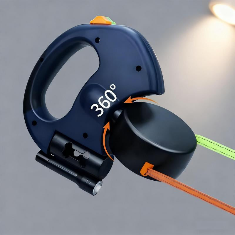 Dual Retractable Dog Leash — 3M, No-Tangle 360° Swivel, Flashlight & Poop Bag Holder
