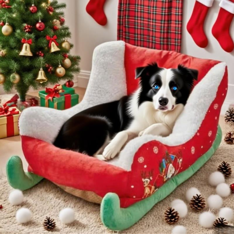 Winter Warm Christmas Style Sled Dog Mat, Dog Bed, Cat Bed, Soft and Safe Winter Pet Sleeping Bed, Removable and Washable