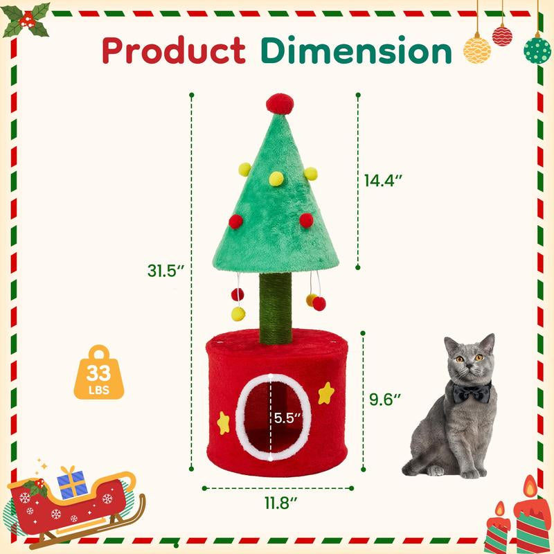 Royalcraft Christmas Tree Cat Tower for Indoor Cats, Multi-Level Wooden Cat Tree with Scratching Posts, Sisal Cat Scratcher & Cozy Cat Beds,Green