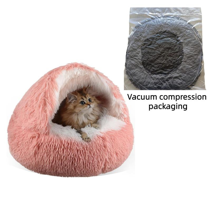 Pet Shell Nest Cat Bed Winter Warm Half-Enclosed Pet Nest Dog Bed Shaped Beds Long Plush Pet Bed, Cozy and Comfortable Pet Sleeping Mat