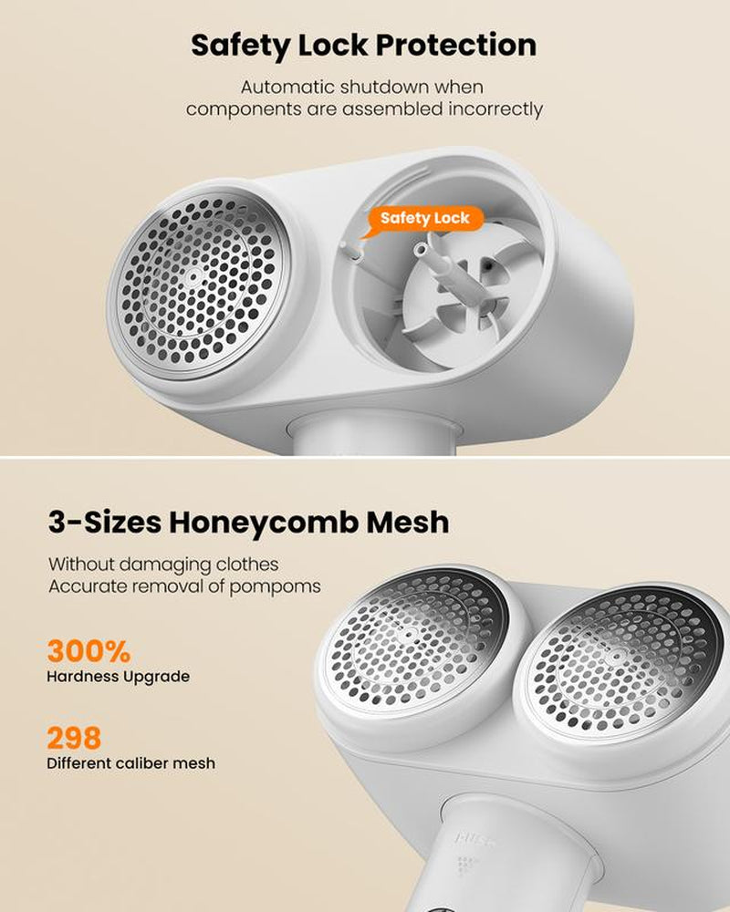 GAIATOP 2-In-1 Dual-Head Fabric Shaver & Pet Hair Remover, 11Cm Rechargeable Lint Remover with LED Display & Dual 6-Leaf Blades, Sweater Defuzzer + Pet Hair Brush for Clothes Sofa Couch