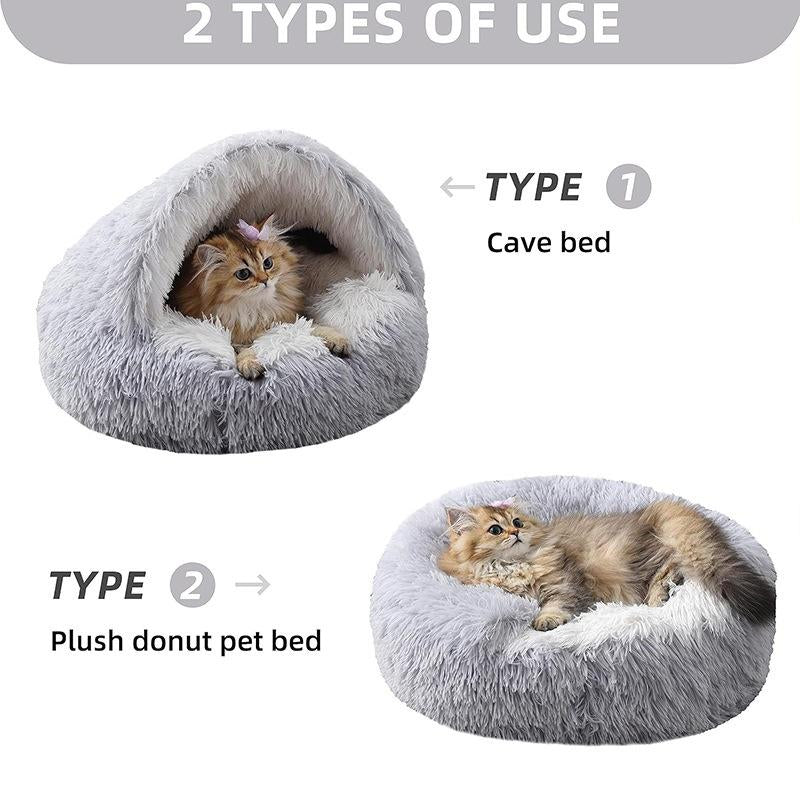 Pet Shell Nest Cat Bed Winter Warm Half-Enclosed Pet Nest Dog Bed Shaped Beds Long Plush Pet Bed, Cozy and Comfortable Pet Sleeping Mat