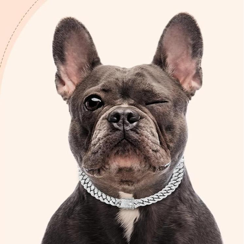 Cuban Link Gold Dog Chain Collar - Designer Metal Necklace Crystal Secure Buckle Stylish Jewelry Accessory for Small, Medium, Large Dogs Cats (Gold, 18 Inch) Diamond Pet Fashionable Chain Necklace