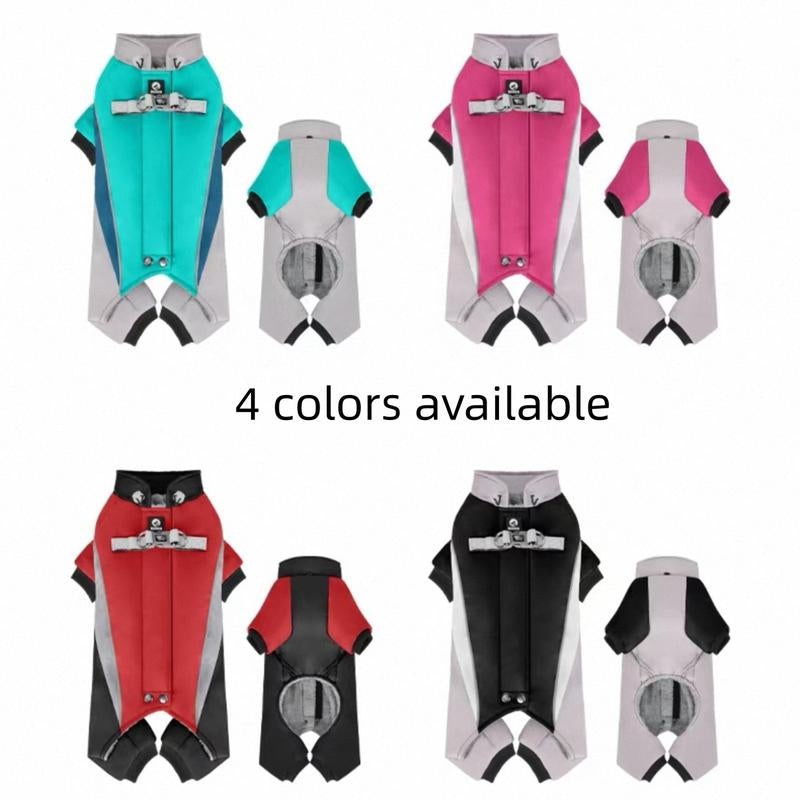 Autumn Winter New Fleece Dog Warm Clothes, Waterproof Leashable Four-Legged Pet Clothing, Portable Dog Jacket, Outdoor Reflective Anti-Cold Dog Coat
