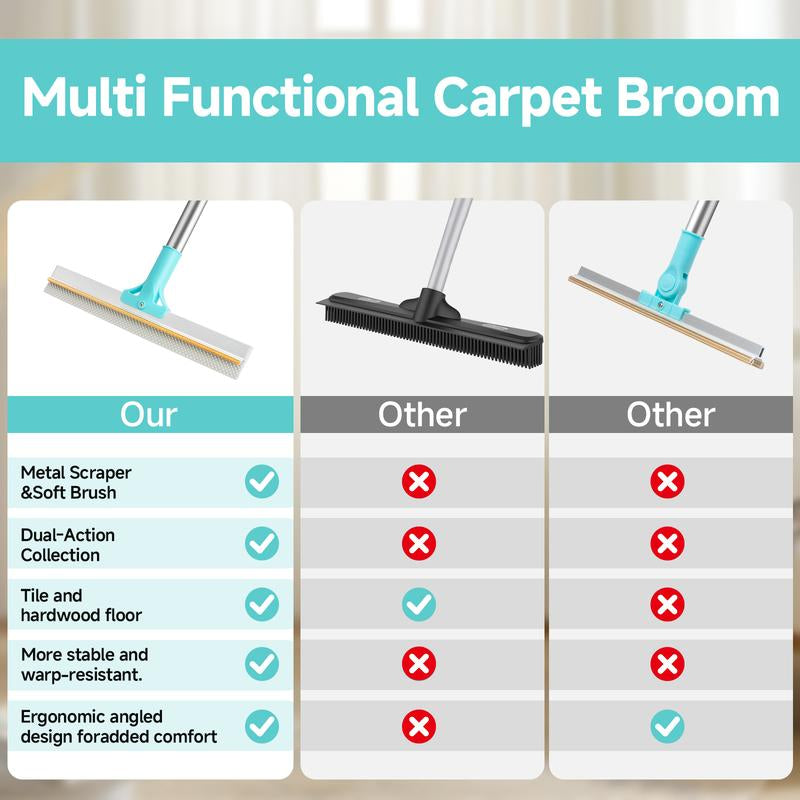 Carpet Rake for Pet Hair Removal (3 Pack), Dog Cat Fur Remover Rubber Broom, Adjustable Cat Dog Carpet Rake, Scraper Brush for Carpet, Rug, Car Mat, Couch, Pet Bed, Furniture