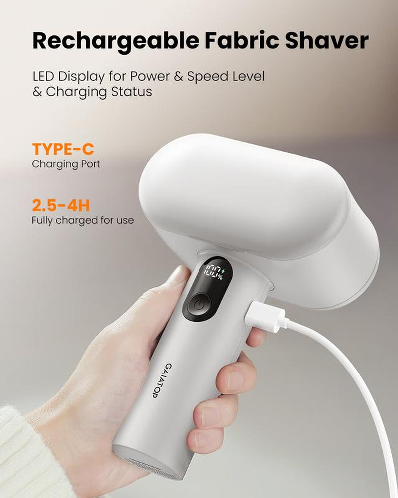 GAIATOP 2-In-1 Dual-Head Fabric Shaver & Pet Hair Remover, 11Cm Rechargeable Lint Remover with LED Display & Dual 6-Leaf Blades, Sweater Defuzzer + Pet Hair Brush for Clothes Sofa Couch