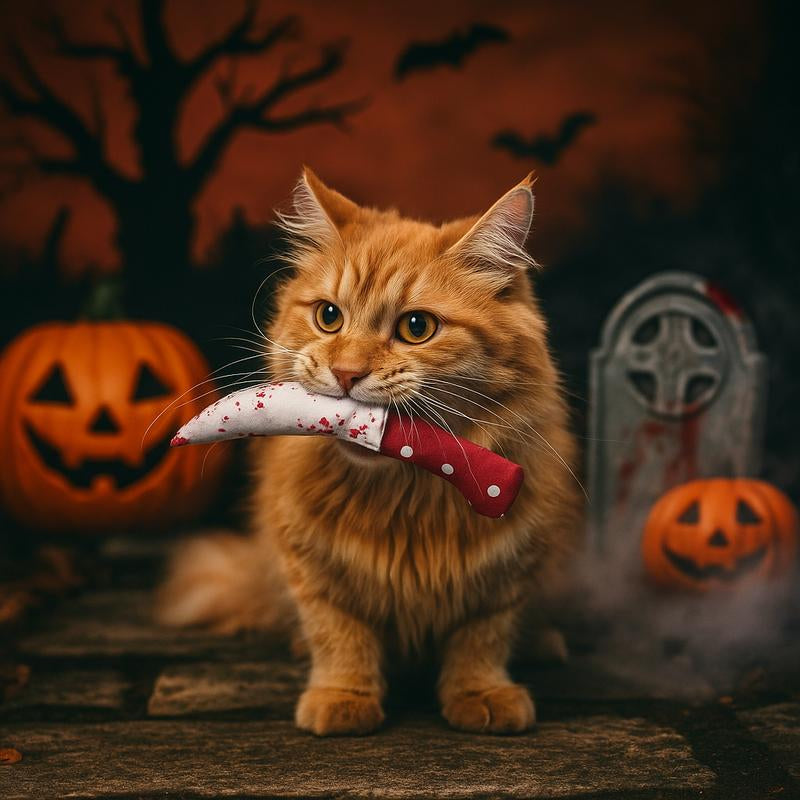 Puretoy 5 Pack Bloody Kitten Halloween Cat Toy Set, Premium Cat Herb Filling, Spooky Knife Toys for Cats, Teething & Kicking Fun, Halloween Gift