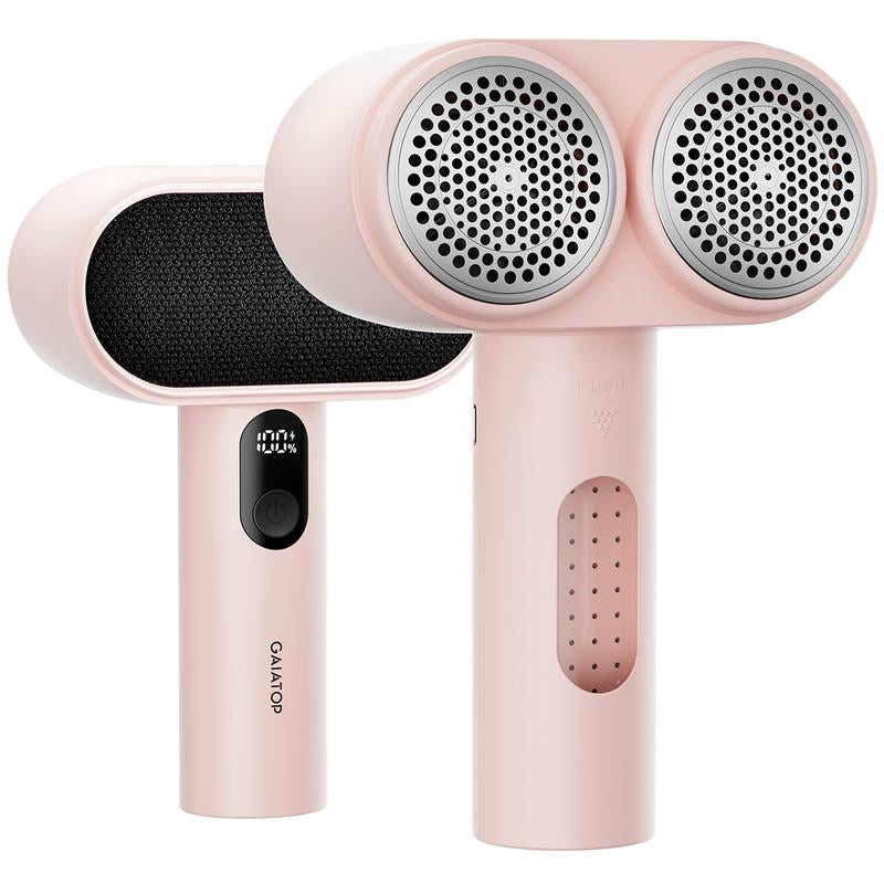 GAIATOP 2-In-1 Dual-Head Fabric Shaver & Pet Hair Remover, 11Cm Rechargeable Lint Remover with LED Display & Dual 6-Leaf Blades, Sweater Defuzzer + Pet Hair Brush for Clothes Sofa Couch