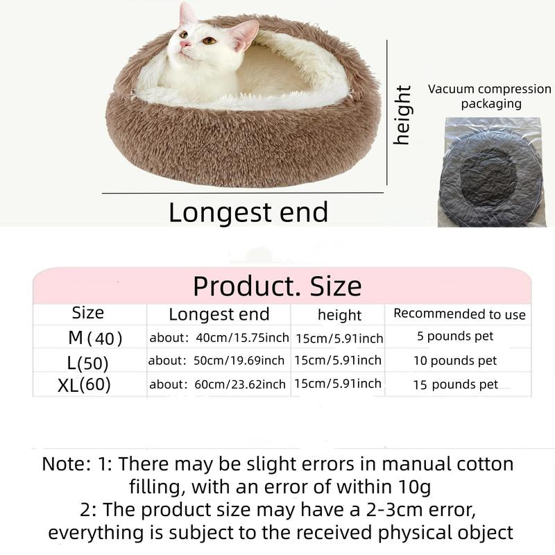Pet Shell Nest Cat Bed Winter Warm Half-Enclosed Pet Nest Dog Bed Shaped Beds Long Plush Pet Bed, Cozy and Comfortable Pet Sleeping Mat