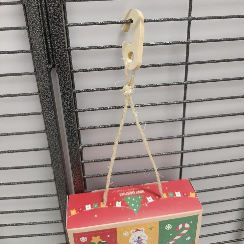 Christmas Foraging Box - 12-Grid 3-In-1 Natural Chew Toy for Birds & Small Pets with Sola Flowers, Wood Blocks & Holiday Treats, Interactive Surprise Box with Hanging Hook (5.1”X6.7”)