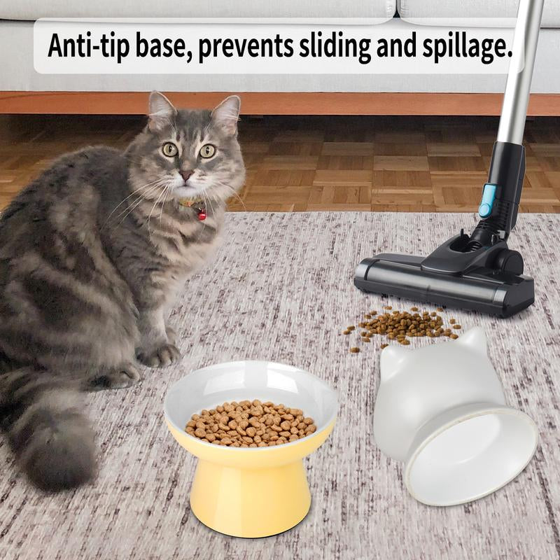 2 Pcs Ceramic Cat Bowls for Small Pets – Ergonomic Design to Improve Posture & Reduce Vomiting, Non-Slip Base, Whisker-Friendly, Prevents Tipping, Microwave & Dishwasher Safe, Easy to Clean