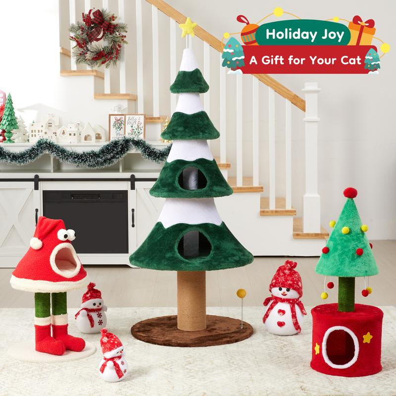 Royalcraft Christmas Tree Cat Tower for Indoor Cats, Multi-Level Wooden Cat Tree with Scratching Posts, Sisal Cat Scratcher & Cozy Cat Beds,Green