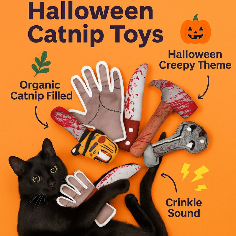 Puretoy 5 Pack Bloody Kitten Halloween Cat Toy Set, Premium Cat Herb Filling, Spooky Knife Toys for Cats, Teething & Kicking Fun, Halloween Gift