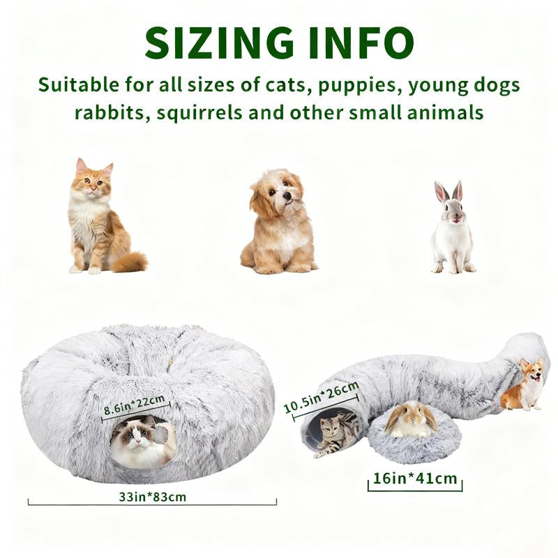 Christmas Tree Skirt Cat Tunnel Bed Soft Plush Multifunctional Collapsible Tunnel with Cotton Cushion for Small Pets Cozy Winter Cat Tunnel Bed with Steel Wire Safety Protection