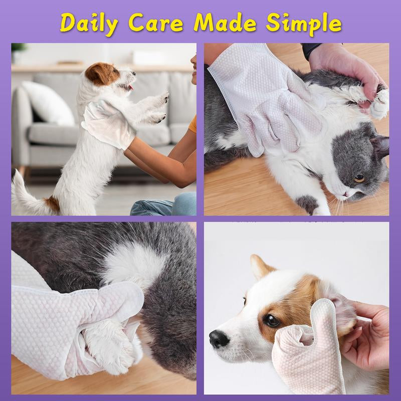 Pawbubble Pet Cleaning Glove Wipes for Dogs & Cats, Hypoallergenic Deodorizing Disposable Bathing Wipes,No-Rinse Grooming Wipes, Extra Thick,Perfect for Pet Dry Cleaning,Daily Care and Travel,6 Pcs