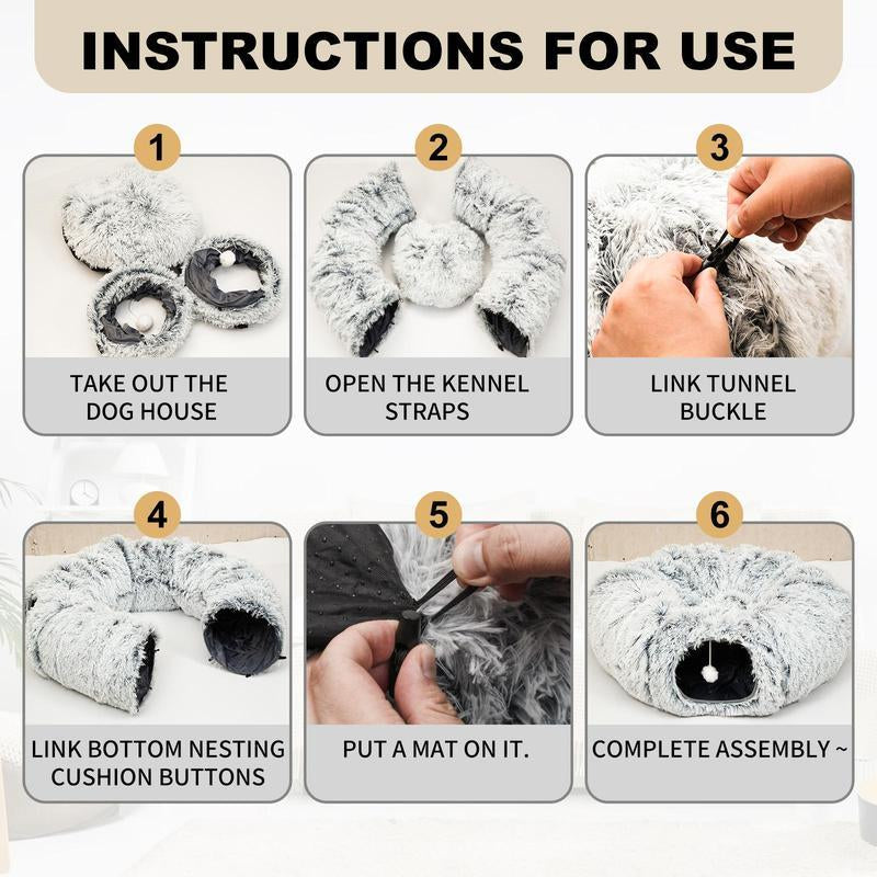 Christmas Tree Skirt Cat Tunnel Bed Soft Plush Multifunctional Collapsible Tunnel with Cotton Cushion for Small Pets Cozy Winter Cat Tunnel Bed with Steel Wire Safety Protection