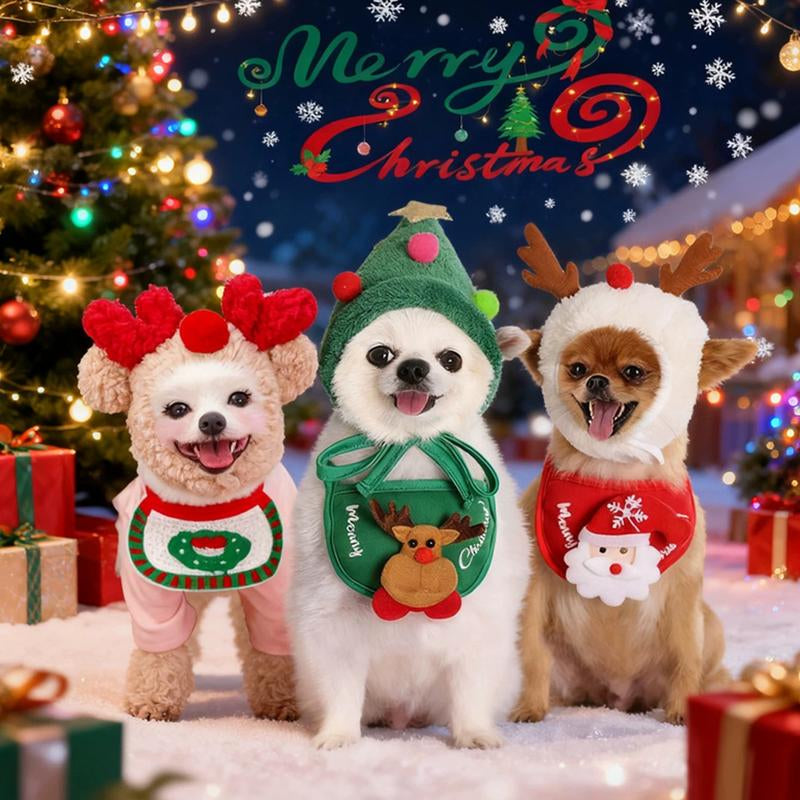 Pet Christmas Decoration 2025 New Cute Green Chrimas Tree Hat &Bib -Plush Winter Headgear for Dogs &Cats Perfect for Gifts&Party Decor