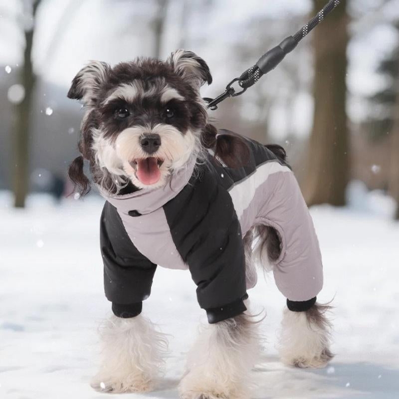 Autumn Winter New Fleece Dog Warm Clothes, Waterproof Leashable Four-Legged Pet Clothing, Portable Dog Jacket, Outdoor Reflective Anti-Cold Dog Coat