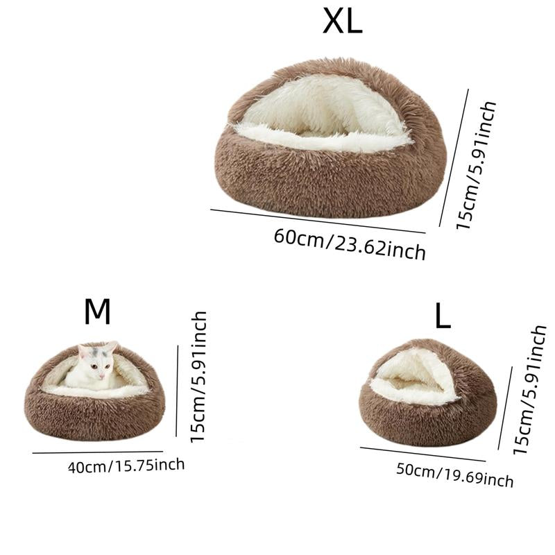 Pet Shell Nest Cat Bed Winter Warm Half-Enclosed Pet Nest Dog Bed Shaped Beds Long Plush Pet Bed, Cozy and Comfortable Pet Sleeping Mat