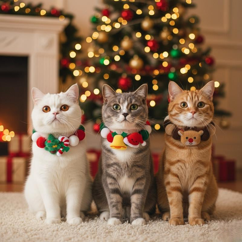 Christmas Pet Collar Set 3PCS – Soft Plush Adjustable Elastic Collars with Santa Hat, Reindeer & Jingle Bell Designs, Cute Holiday Accessories, Perfect Christmas Gift for Cats, Dogs & Pet Lovers
