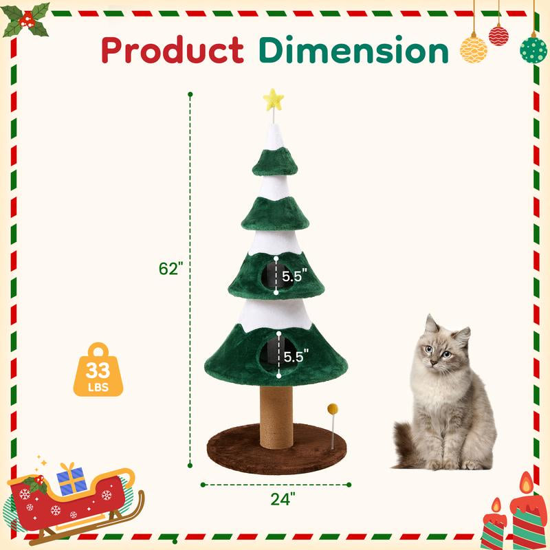 Royalcraft Christmas Tree Cat Tower for Indoor Cats, Multi-Level Wooden Cat Tree with Scratching Posts, Sisal Cat Scratcher & Cozy Cat Beds,Green