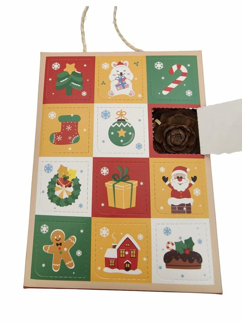 Christmas Foraging Box - 12-Grid 3-In-1 Natural Chew Toy for Birds & Small Pets with Sola Flowers, Wood Blocks & Holiday Treats, Interactive Surprise Box with Hanging Hook (5.1”X6.7”)