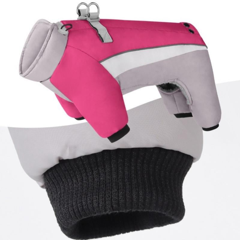 Autumn Winter New Fleece Dog Warm Clothes, Waterproof Leashable Four-Legged Pet Clothing, Portable Dog Jacket, Outdoor Reflective Anti-Cold Dog Coat