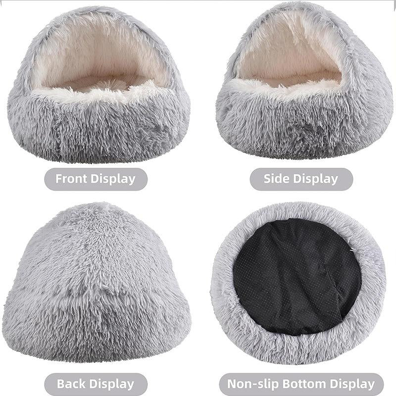 Pet Shell Nest Cat Bed Winter Warm Half-Enclosed Pet Nest Dog Bed Shaped Beds Long Plush Pet Bed, Cozy and Comfortable Pet Sleeping Mat