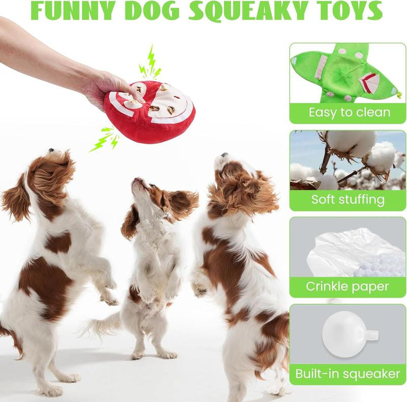 Nocciola 4-In-1 Watermelon Dog Enrichment Toys, 3 Squeaky Slices with a Rind Snuffle Mat for Treats Hunting Fun, Hide and Seek Puzzle Toy for All Breeds