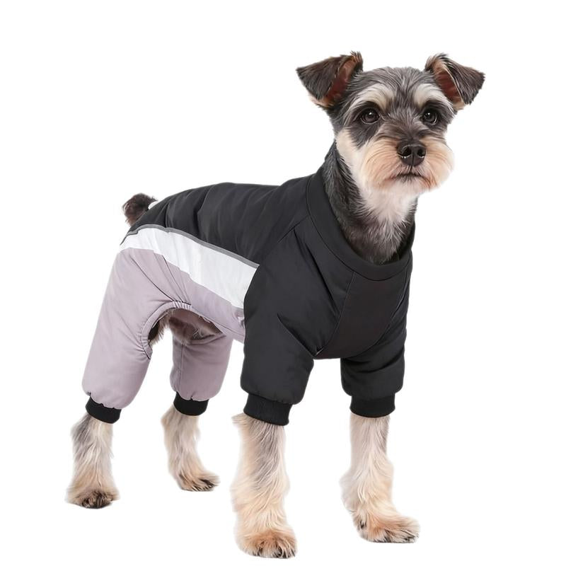 Autumn Winter New Fleece Dog Warm Clothes, Waterproof Leashable Four-Legged Pet Clothing, Portable Dog Jacket, Outdoor Reflective Anti-Cold Dog Coat