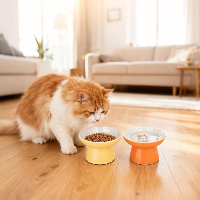 2 Pcs Ceramic Cat Bowls for Small Pets – Ergonomic Design to Improve Posture & Reduce Vomiting, Non-Slip Base, Whisker-Friendly, Prevents Tipping, Microwave & Dishwasher Safe, Easy to Clean