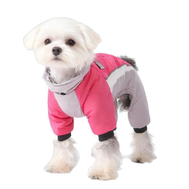 Autumn Winter New Fleece Dog Warm Clothes, Waterproof Leashable Four-Legged Pet Clothing, Portable Dog Jacket, Outdoor Reflective Anti-Cold Dog Coat